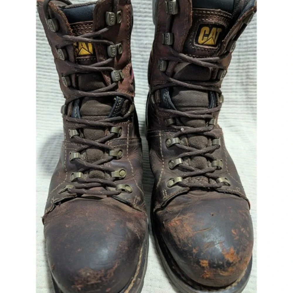 Caterpillar Mens Steel Toe Waterproof Work Boots Size 9.5 USA Brown‎ Leather